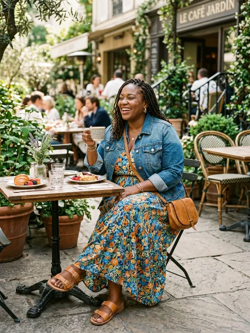 5. Printed Maxi Dress With A Denim Jacket