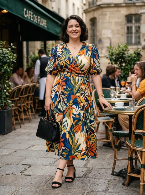 12. Printed Midi Dress With Solid Accessories