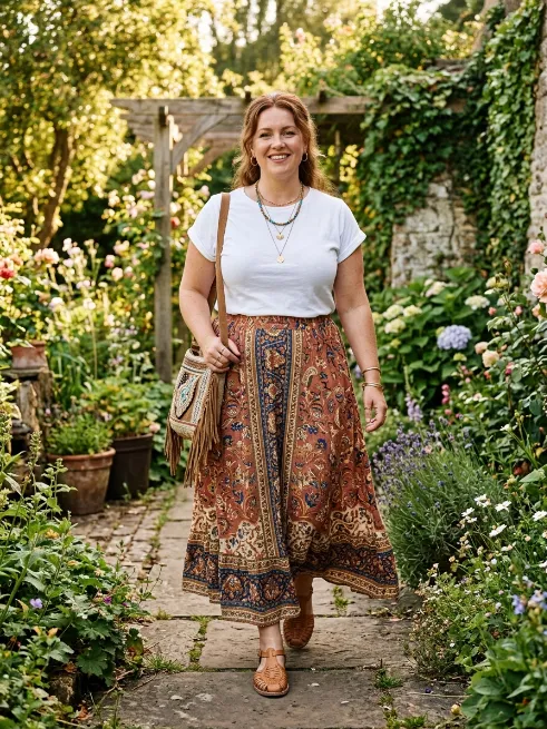 5. Printed skirt with a plain tee