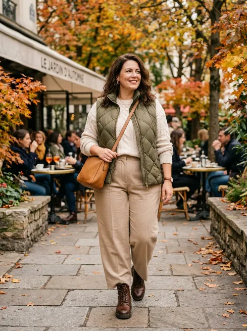 19. Puffer Vest with Wide Leg Pants and Boots