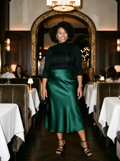 11. Satin Midi Skirt with a Fitted Top
