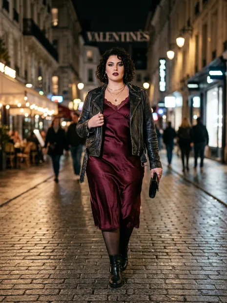 16. Satin Slip Dress With A Leather Jacket