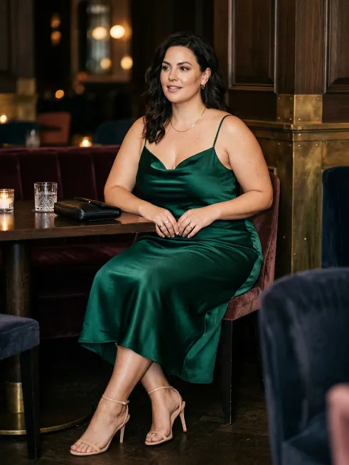 12. Satin Slip Dress With Heels