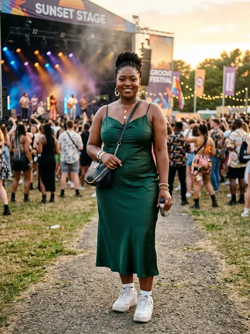 17. Satin Slip Dress With Sneakers