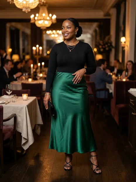 11. Satin Slip Skirt With A Fitted Top