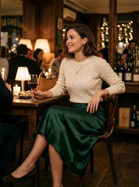 18. Satin Slip Skirt with a Fitted Sweater