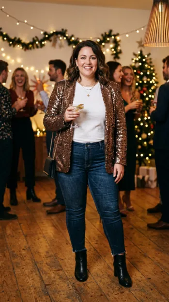 6. Sequin Blazer Over a Basic Tee
