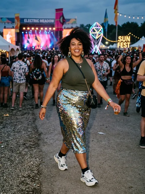 8. Sequin Skirt With A Basic Tank