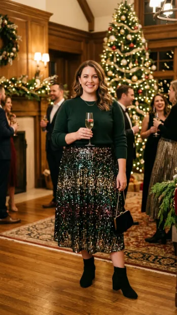 7. Sequin Skirt with a Simple Sweater