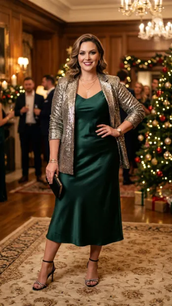 10. Sparkly Blazer Over a Slip Dress