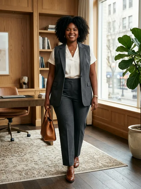 19. Straight Leg Trousers With A Blazer Vest