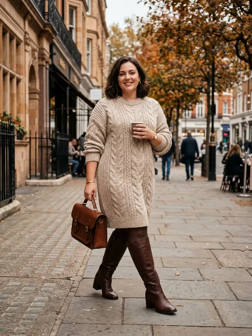 23. Sweater Dress with Knee High Boots