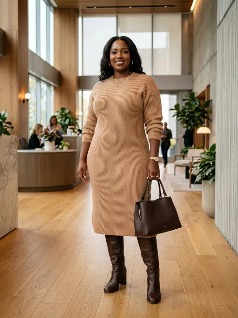 7. Sweater Dress with Tall Boots