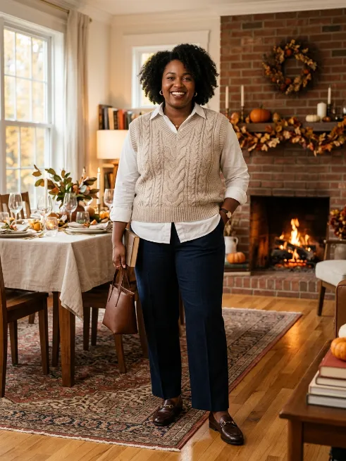 14. Sweater Vest Layered Over a Collared Shirt