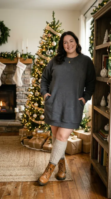 25. Sweatshirt Dress with Knee High Socks