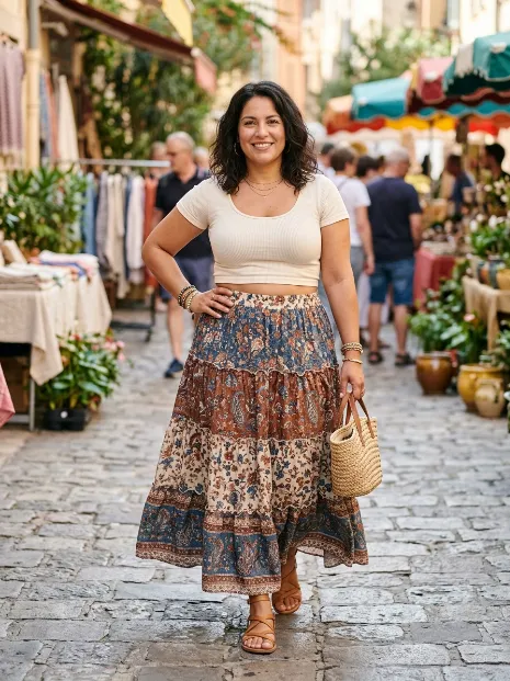 17. Tiered Maxi Skirt With A Cropped Top