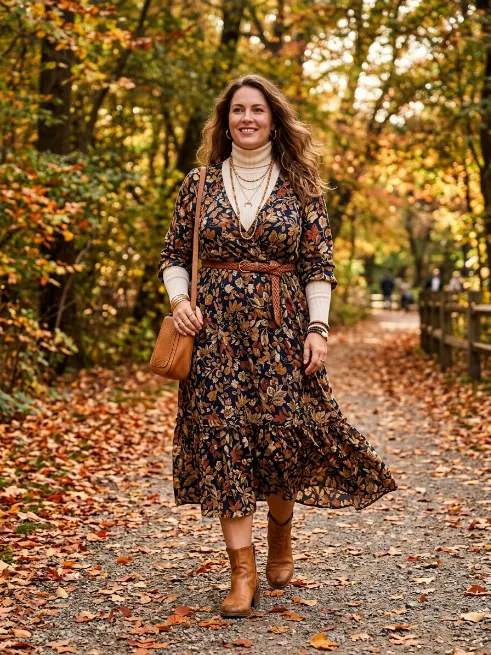 15. Turtleneck under a floral midi dress