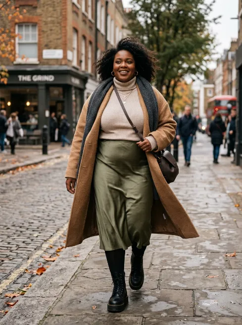 20. Turtleneck With a Slip Skirt and Chunky Boots