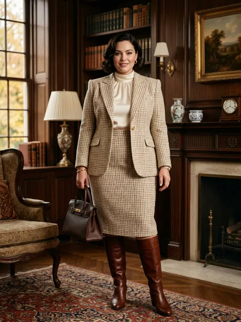 3. Tweed Blazer With A Pencil Skirt