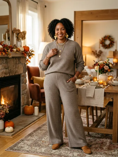 18. Two Piece Loungewear Set with Statement Jewelry