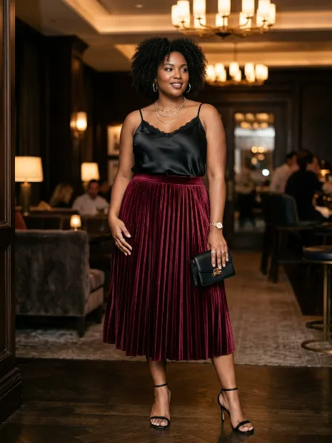 14. Velvet Midi Skirt With A Silk Cami