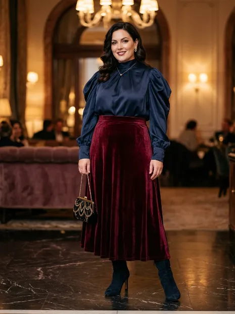 13. Velvet Skirt with a Statement Top