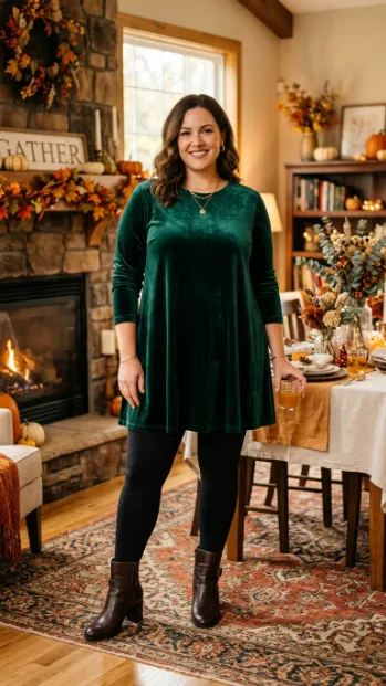 4. Velvet Tunic Top with Leggings