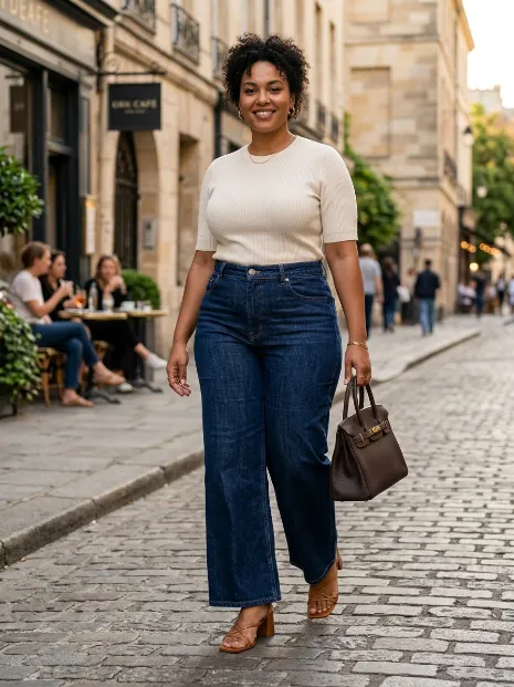 2. Wide Leg Jeans With A Fitted Top