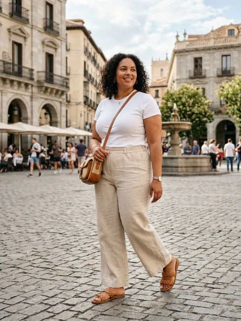 7. Wide Leg Linen Pants With a Fitted Tee