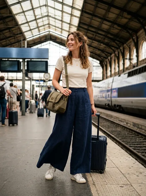 22. Wide Leg Palazzo Pants with a Basic Tee