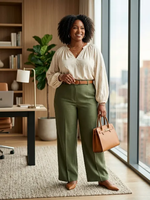24. Wide leg trousers with a tucked in blouse