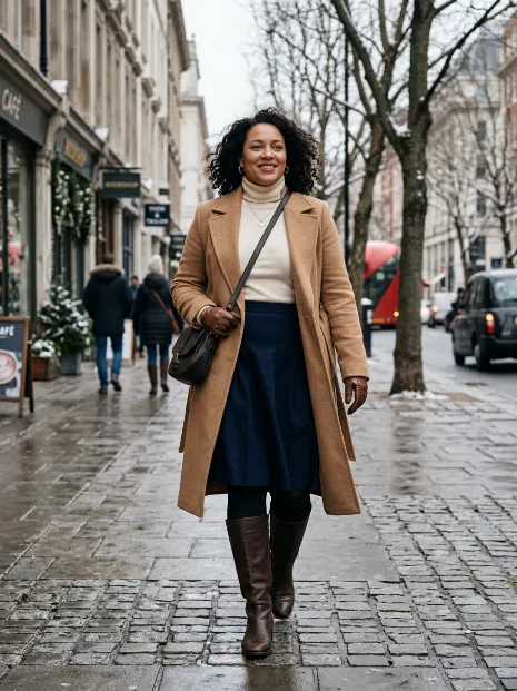 19. Wool Blend Skirt with Tights and Boots for Winter
