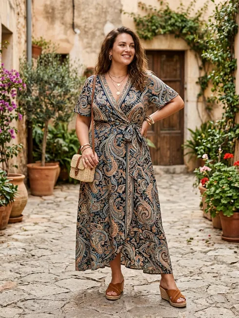 8. Wrap dress with a paisley print