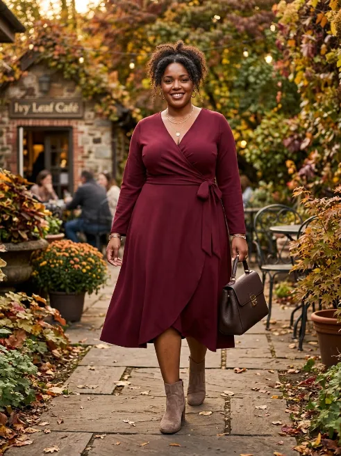 13. Wrap Dress with Suede Boots