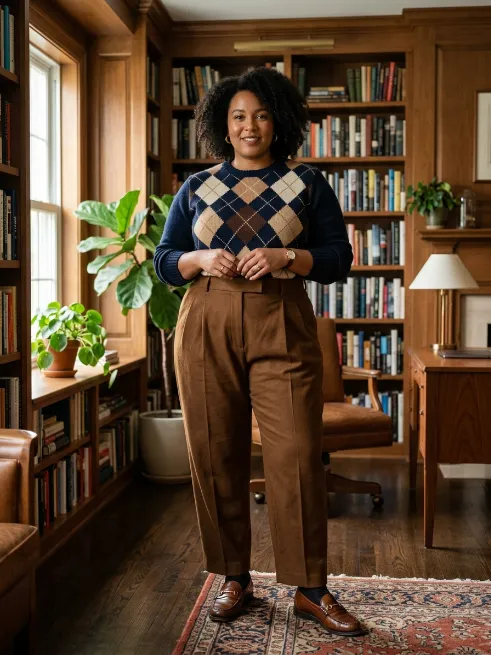 10. Argyle Sweater With Pleated Trousers