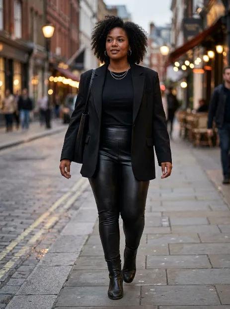 8. Blazer With Leather Leggings