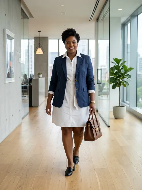 9. Button Down Dress With Blazer Layered On Top