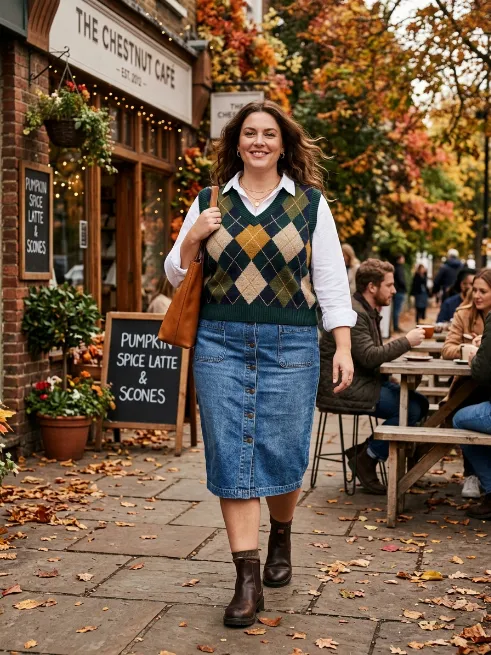 15. Denim Skirt With Sweater Vest