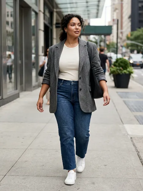 1. Oversized Blazer With a Fitted Tank and Straight Leg Jeans