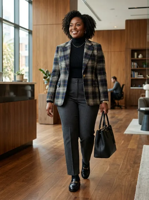 4. Plaid Blazer Over a Turtleneck