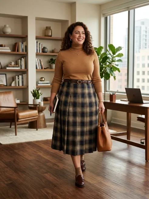 2. Pleated Midi Skirt With Fitted Sweater