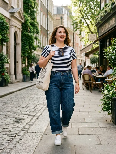 12. Striped Tee With Wide Leg Jeans