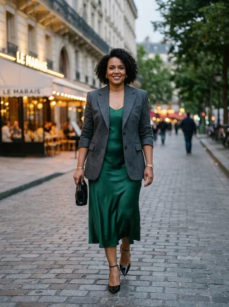 2. Structured Blazer Over a Slip Dress