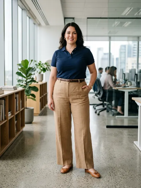 6. Wide Leg Trousers With Polo Shirt