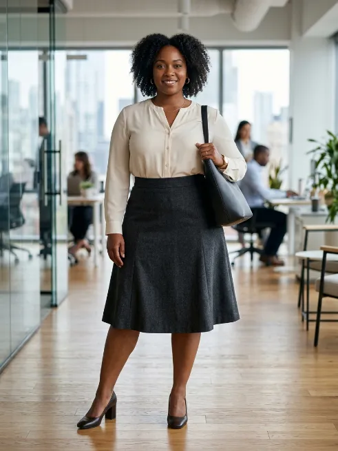 10. A Line Skirt with a Fitted Blouse