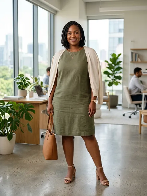 11. Sleeveless Shift Dress with a Light Cardigan