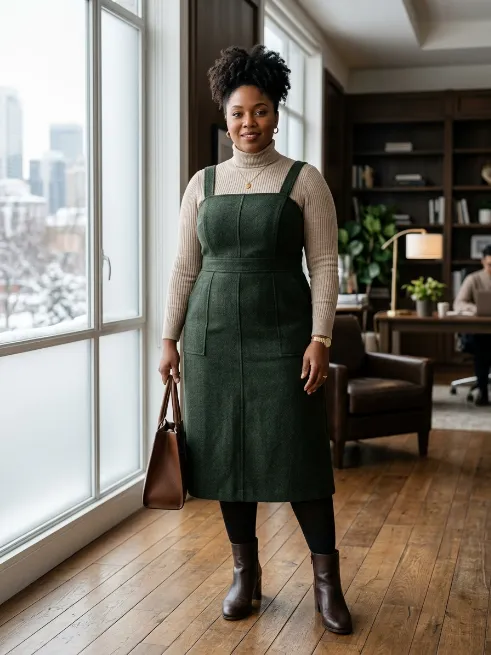 15. Turtleneck with a Pinafore Dress
