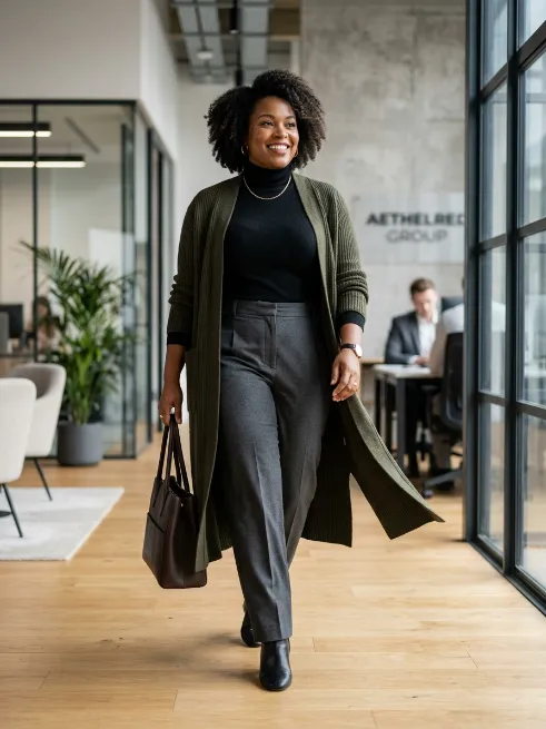 16. Long Cardigan Duster with Trousers