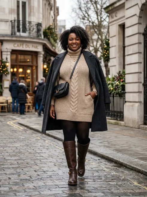 16. Sweater Dress with Boots