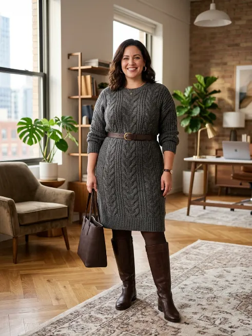 18. Sweater Dress with Tall Boots